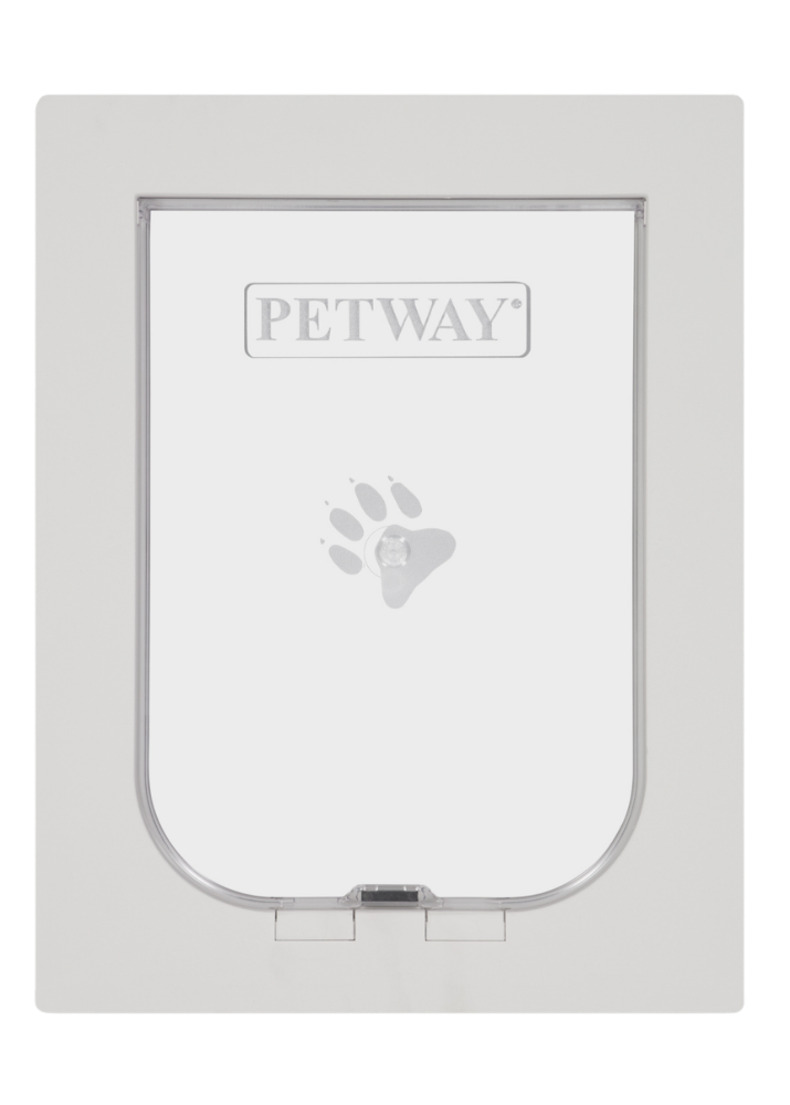 Pet door with 'PETWAY' branding on a white background